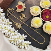 Vriksham Traditional Golden Floral With Ad Stone Moggapu Chain-Red Green-G20553